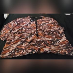 Plus size Brown Print Mesh High Neck button front Jacket